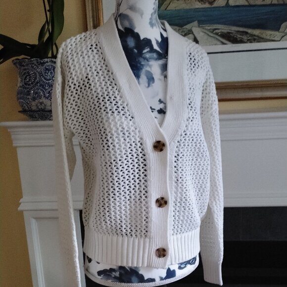 GAP off-white crochet knit cotton cardigan NWT - Picture 1 of 11